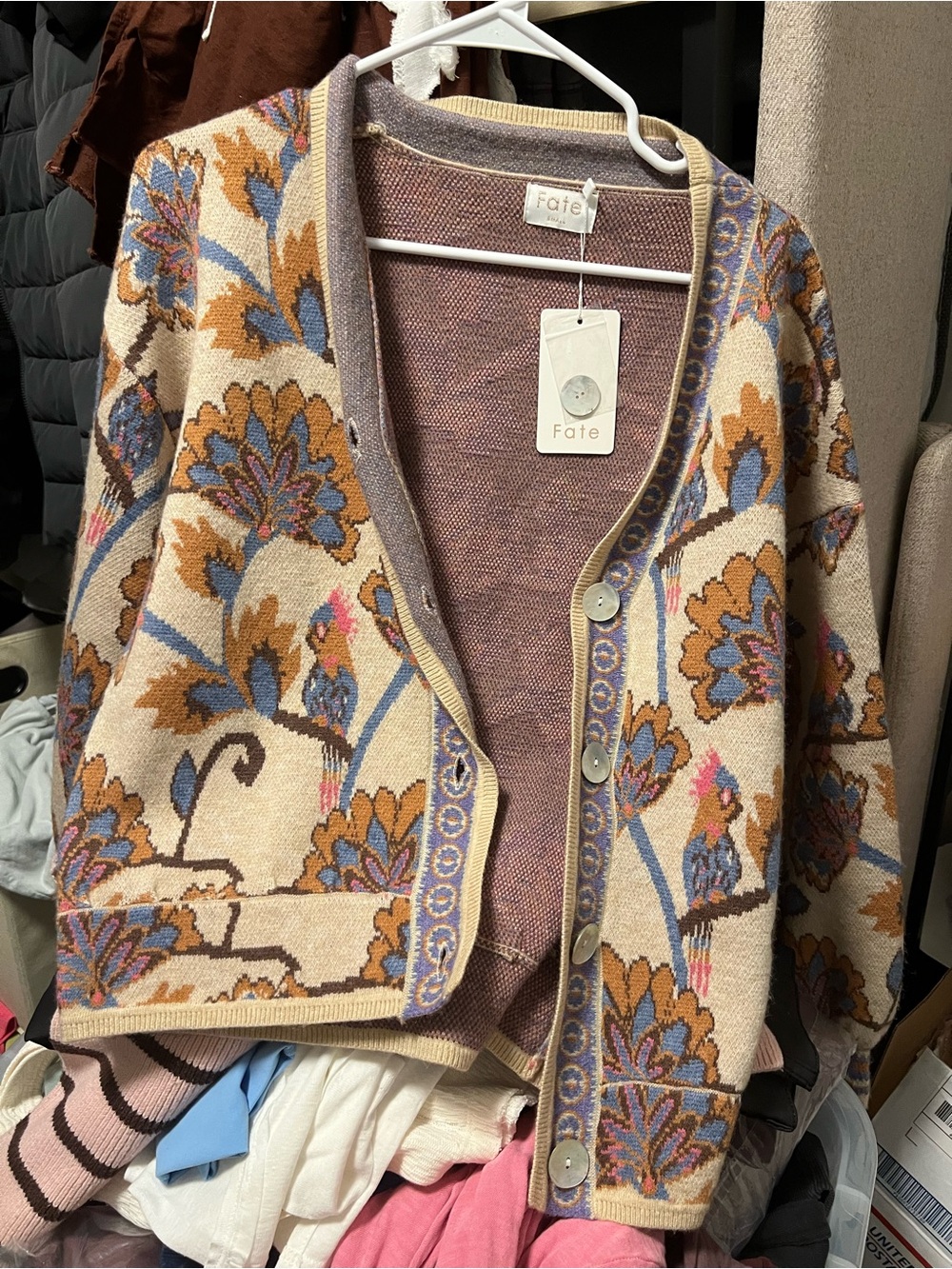 Fate Floral Jacquard V-Neck Cardigan Sweater - Picture 2 of 4
